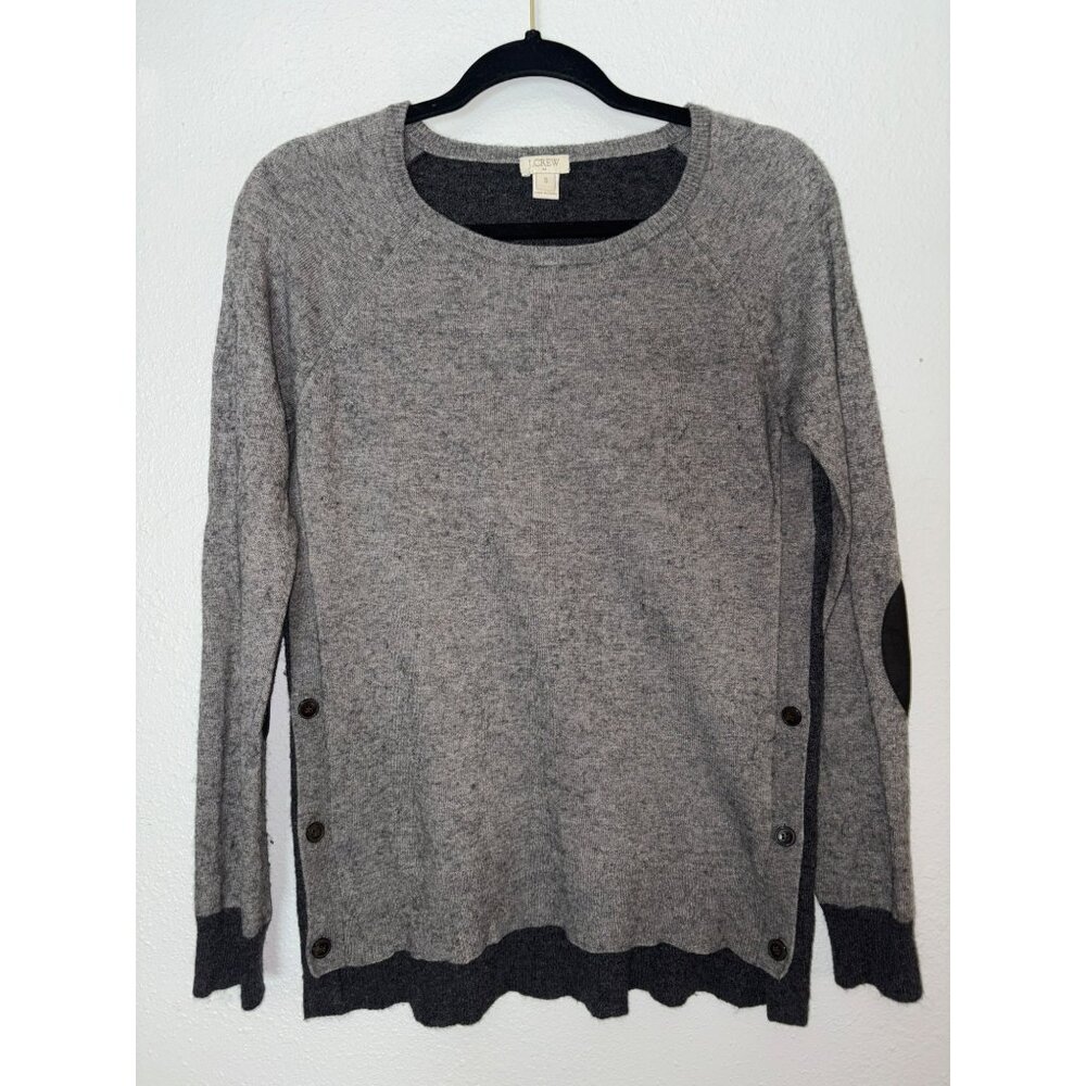 J. Crew Factory Gray Wool Blend Button-Side Sweater With Elbow Patches Size S